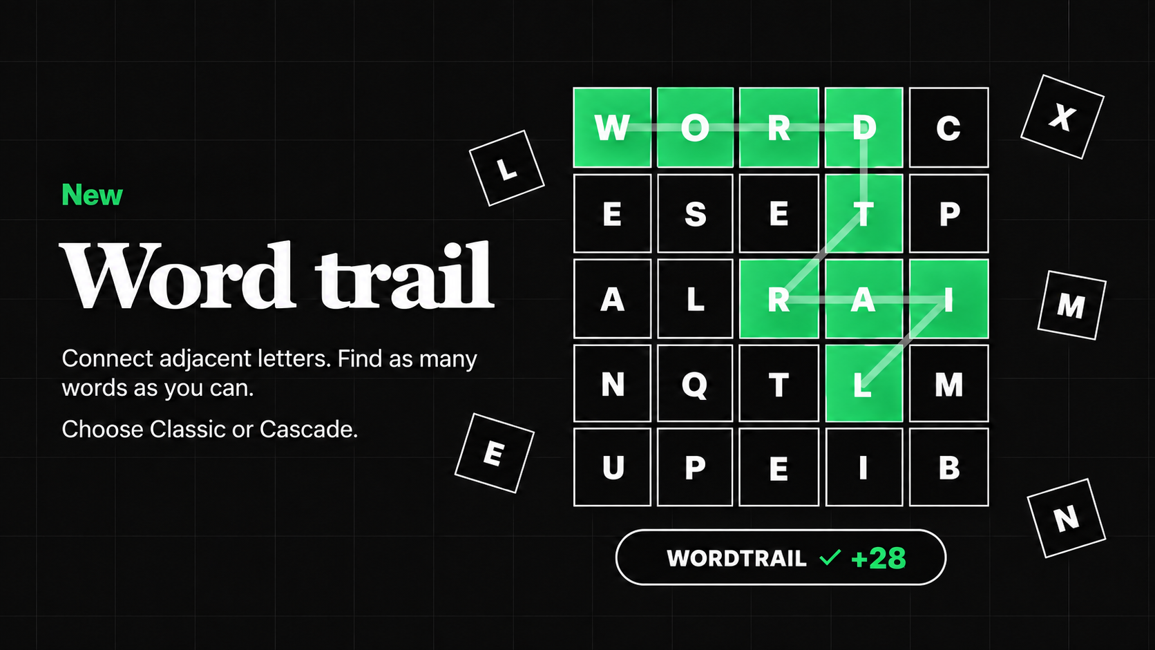 Word trail: connect letters and find as many words as you can.